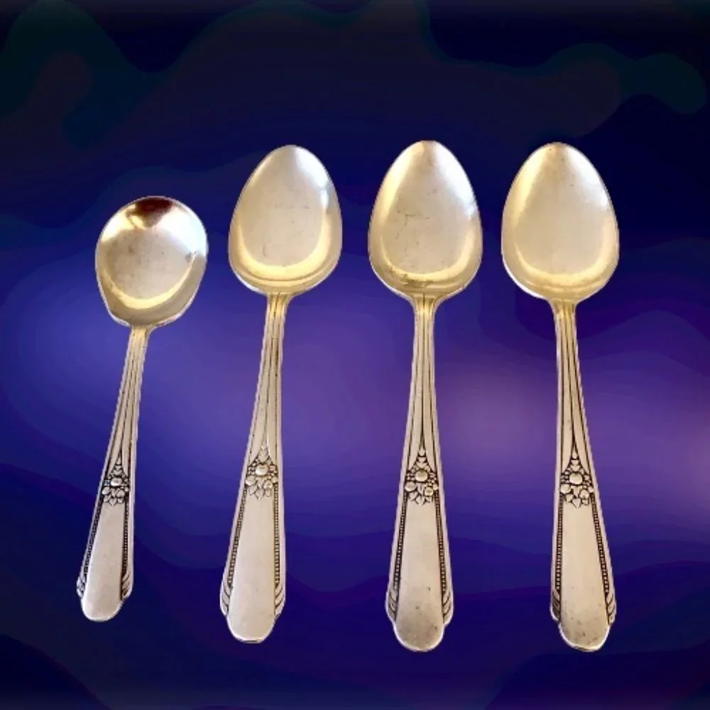 Wm Rogers MEMORY Hiawatha 1937 Silver Plate SPOONS Flatware Tsp + Tbsp + Sugar 9